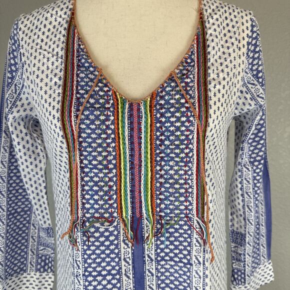 Roberta Roller Rabbit Boho Tunic Mini Dress Size XS Cotton Voile Floral Stripe - Picture 2 of 8